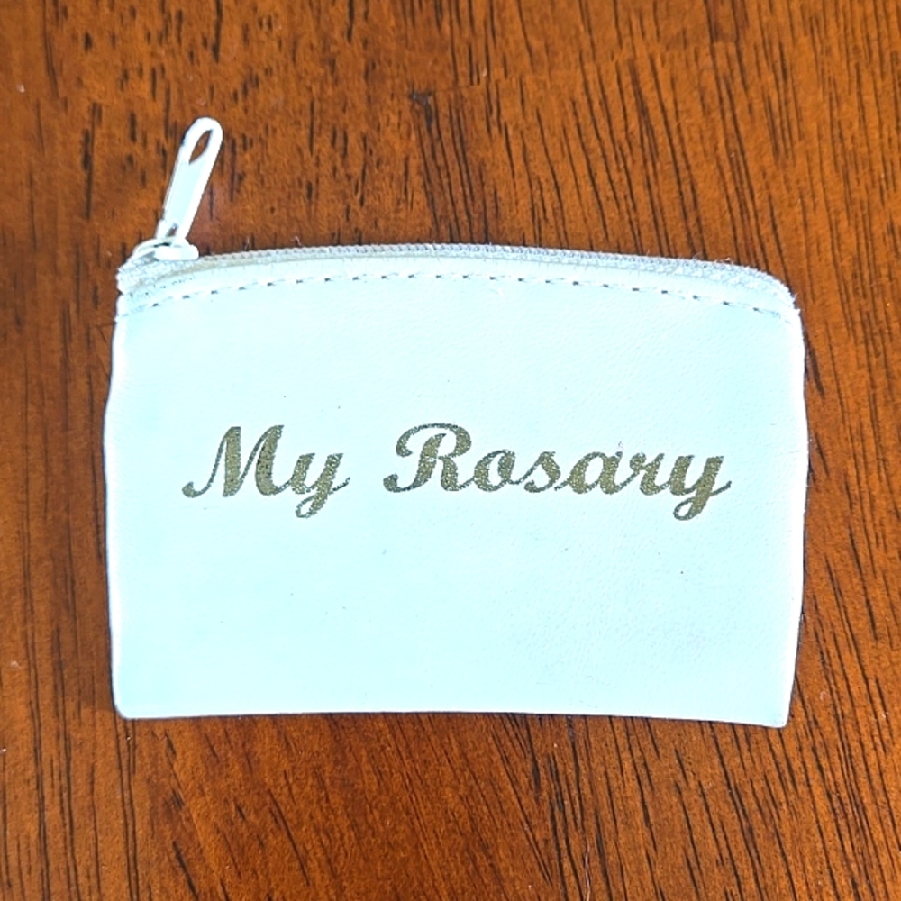 Rosary case white Zippered vinyl rosarybeads mini small pouch bag unisex